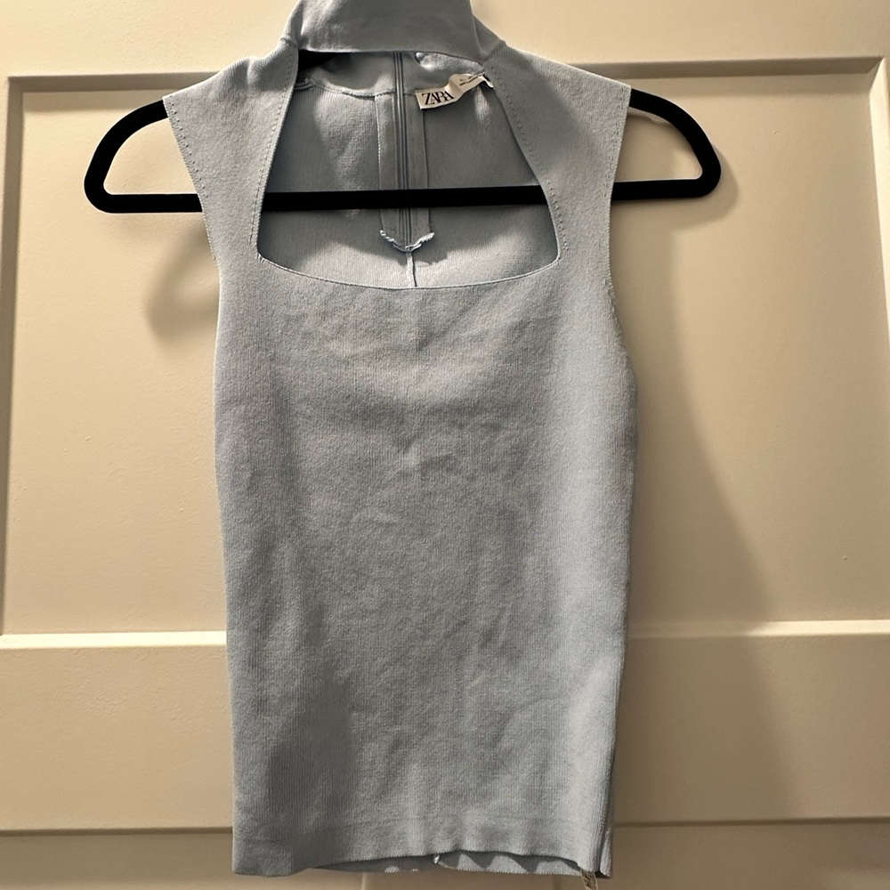 Zara Sky Blue Sleeveless Blouse